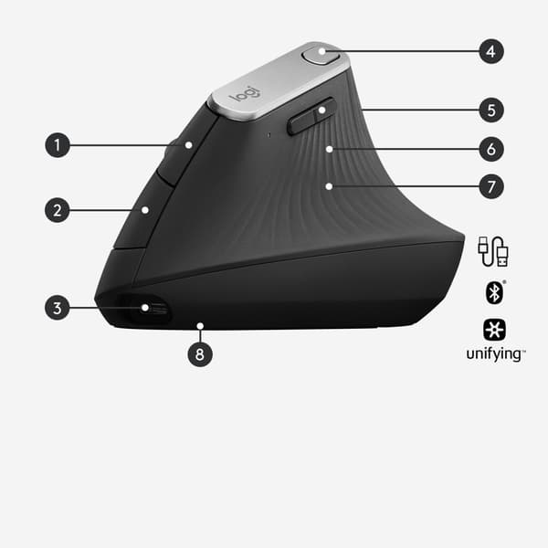 Logitech MX Vertical datormöss högerhand Trådlös RF + Bluetooth Optisk 4000 DPI