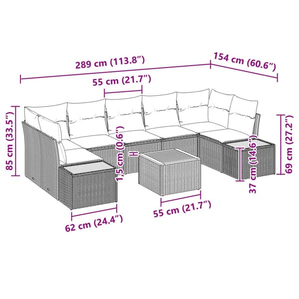 Trädgårdsoffset med kudde 8 pcs Grå Poly rattan