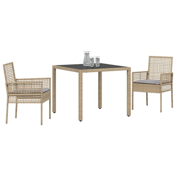 Trädgårdsmöbelset 3 pcs Beige konstrotting