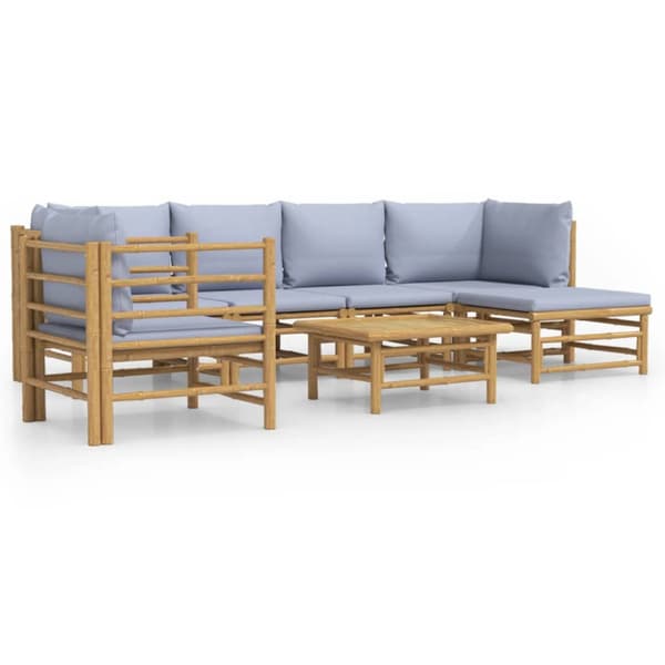 Loungegrupp 7 delar ljusgråa dynor bambu