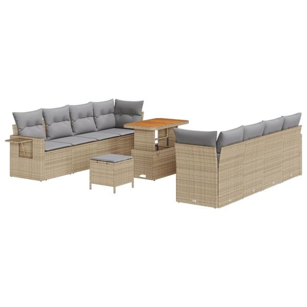 Trädgårdsoffset med kudde 11 pcs Beige Poly rattan