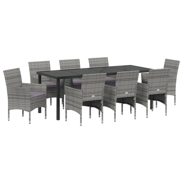 Trädgårdsmöbelset med kudde 9 pcs Grå konstrotting