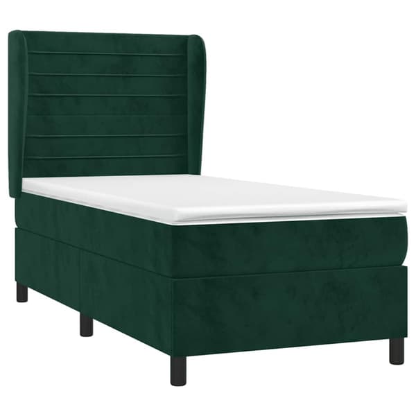 Ramsäng med madrass mörkgrön 90x190 cm sammet