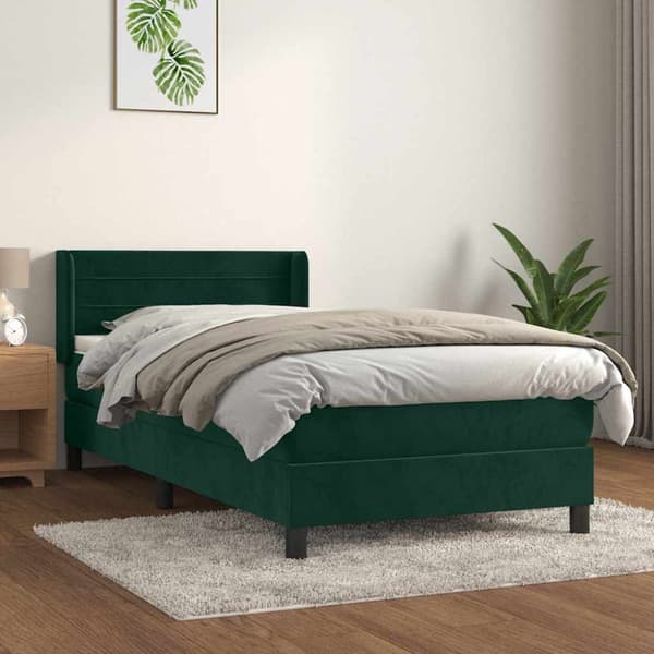 Ramsäng med madrass mörkgrön 90x190 cm sammet