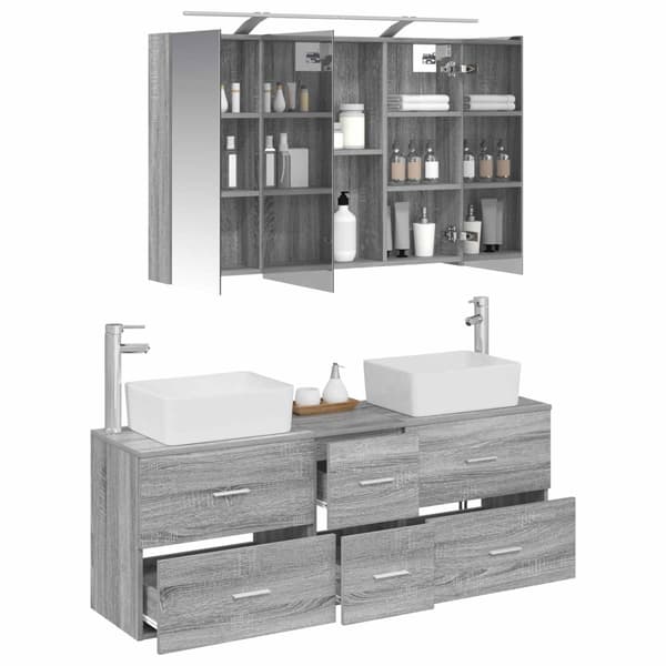 Badrumsmöbelset 4 pcs Grå Sonoma Konstruerat trä och glas