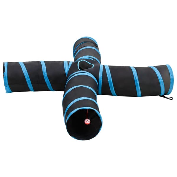 4-vägs kattunnel svart och blå 25 cm polyester