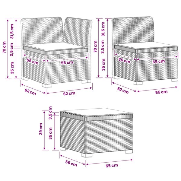 4-sits Trädgårdsoffa med Kuddar Rattan Look PP Vit