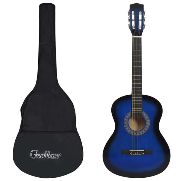 Gitarr för nybörjare med fodral klassisk blå 3/4 36"