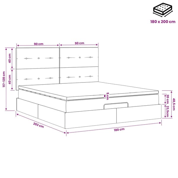 Ottoman säng med madrass Mörkgrå 180 x 200 cm Sammet