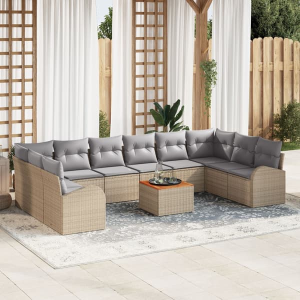 Trädgårdsoffset 11 pcs Beige och Ljusgrå konstrotting