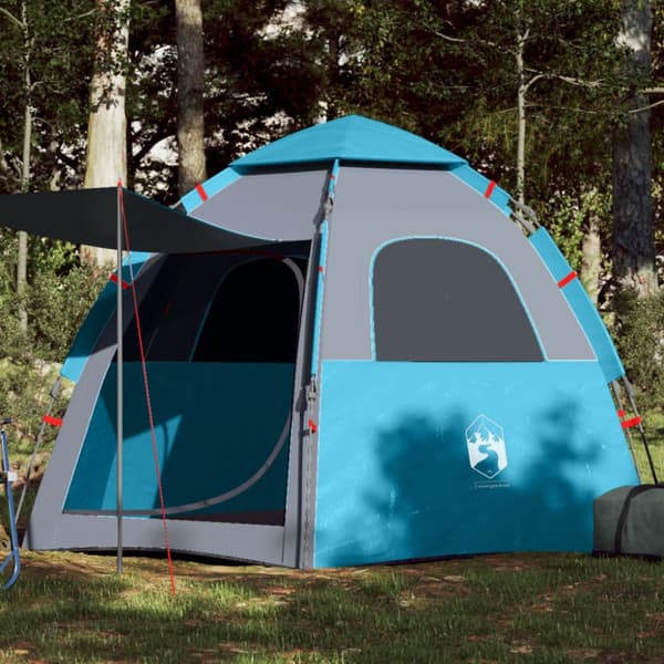 Campingtält 4 personer blå snabbrest