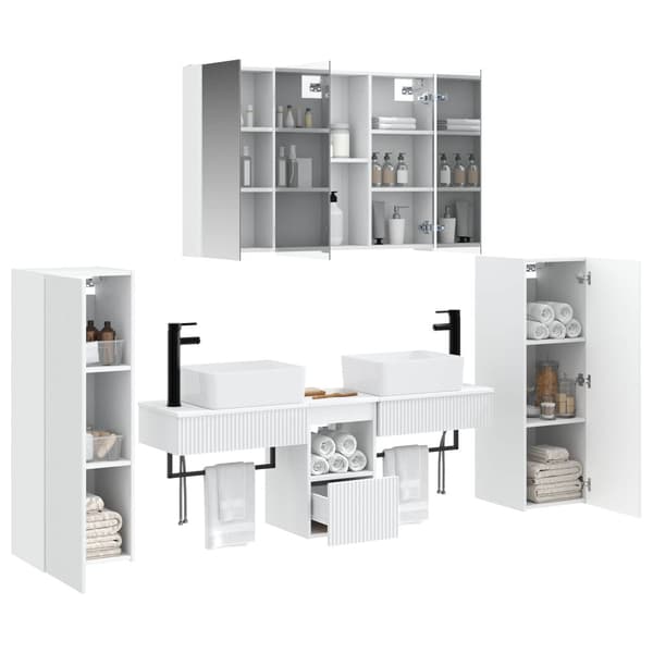 Badrumsmöbelset 6 pcs Vit Konstruerat trä och glas