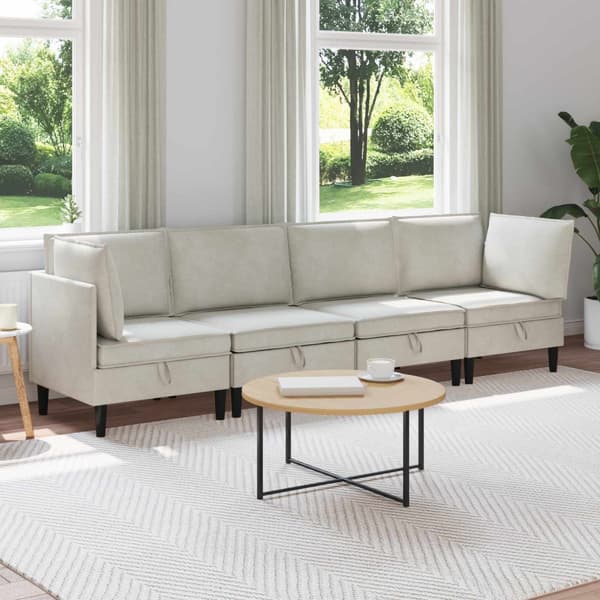Möbelset för vardagsrummet med kudde 4 pcs Gräddvit Sammet