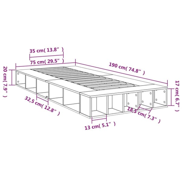 Sängram vit 75x190 cm konstruerat trä