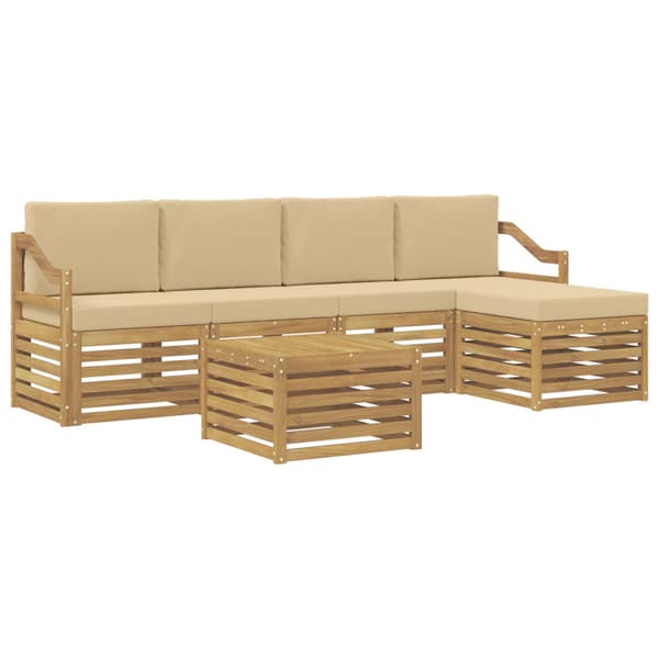 Utomhussoffset med kudde 6 pcs Vit och Beige Polyester