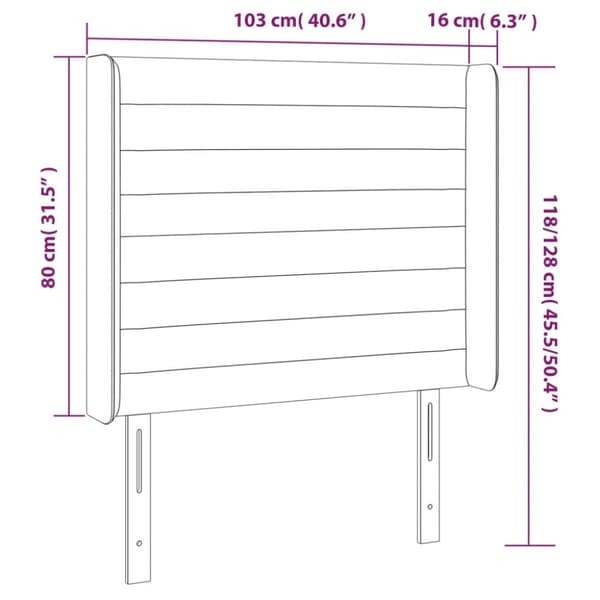Sänggavel LED ljusgrå 103x16x118/128 cm sammet