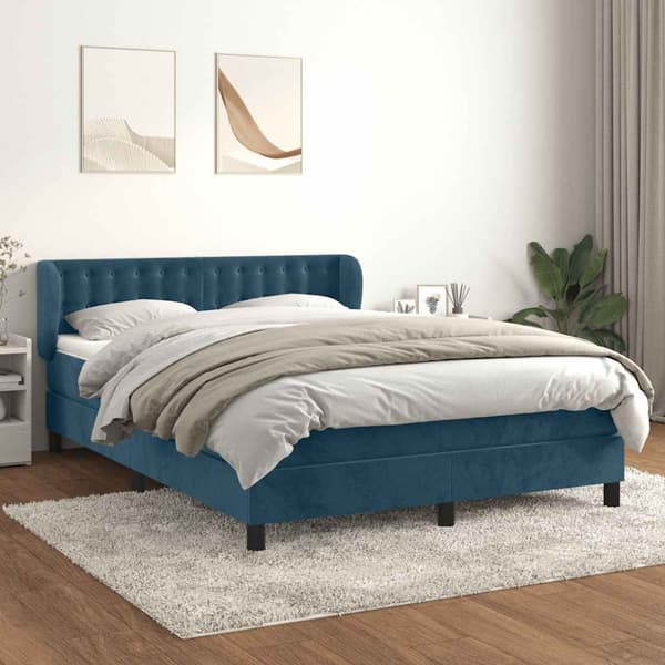 Ramsäng med madrass mörkblå 140x190 cm sammet