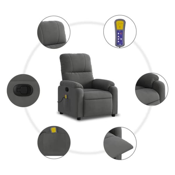 Massagefåtölj mörkgrå mikrofibertyg