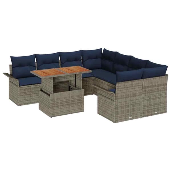 Trädgårdsoffset med lagring 9 pcs Grå Poly rattan