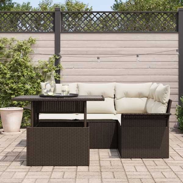 Trädgårdsoffset med kudde 5 pcs Brun Poly rattan