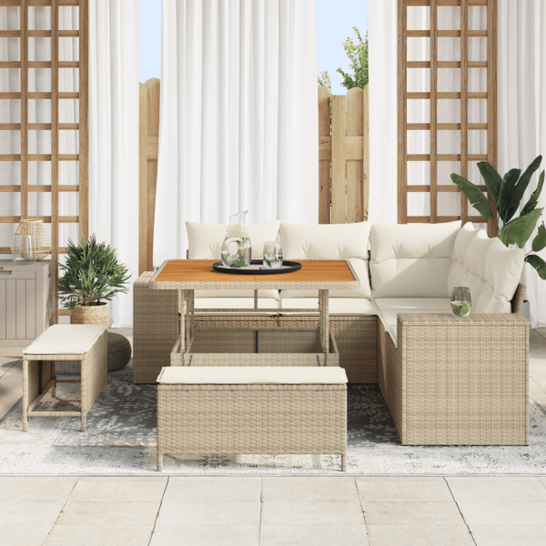 Trädgårdsoffset 8 pcs Beige och gräddfärgad konstrotting