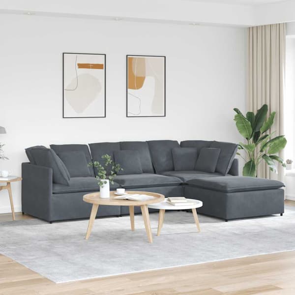 Modulsoffa med fotpall och dynor sammet mörkgrå