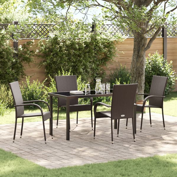 Trädgårdsmöbelset 5 pcs Brun Pulverlackerat stål