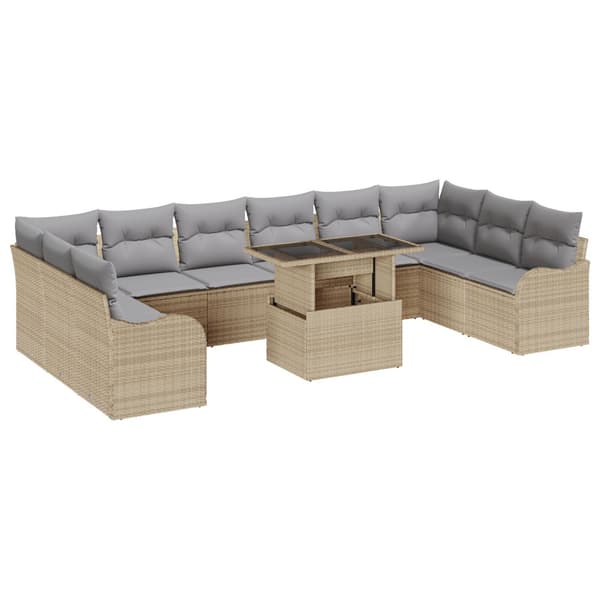 Trädgårdsoffset med kudde 11 pcs Beige Poly rattan