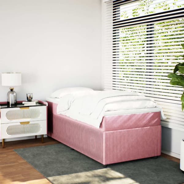 Ramsäng med madrass rosa 90x190 cm sammet
