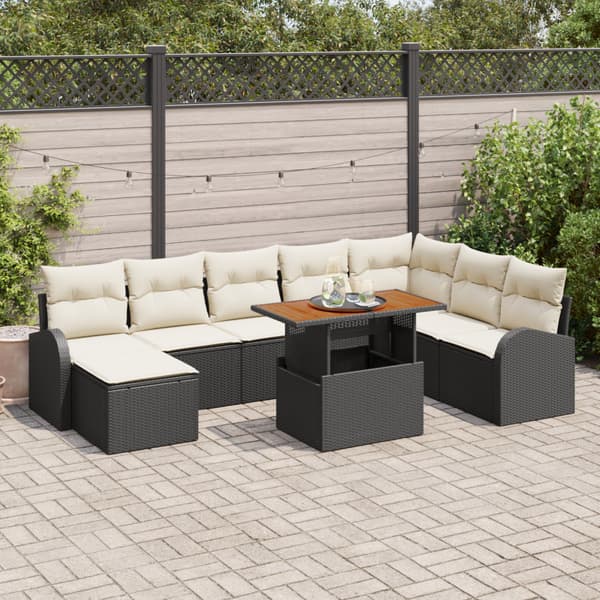 Trädgårdsoffset med lagring 9 pcs Svart Poly rattan