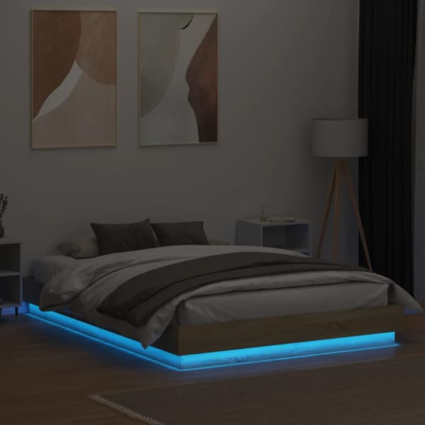 Sängram med LEDs sonoma-ek 150x200 cm