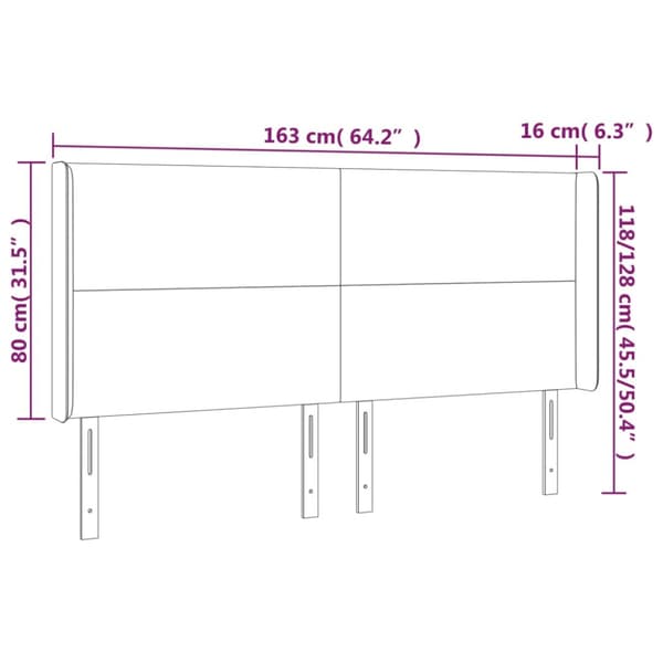 Sänggavel LED blå 163x16x118/128 cm tyg