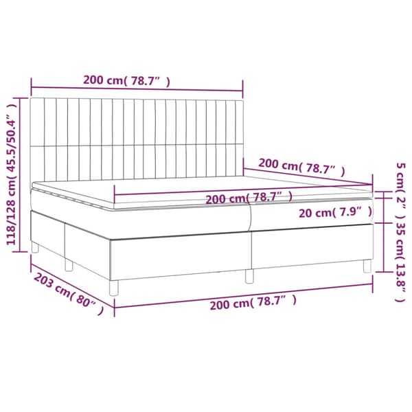 Ramsäng med madrass mörkgrå 200x200 cm tyg