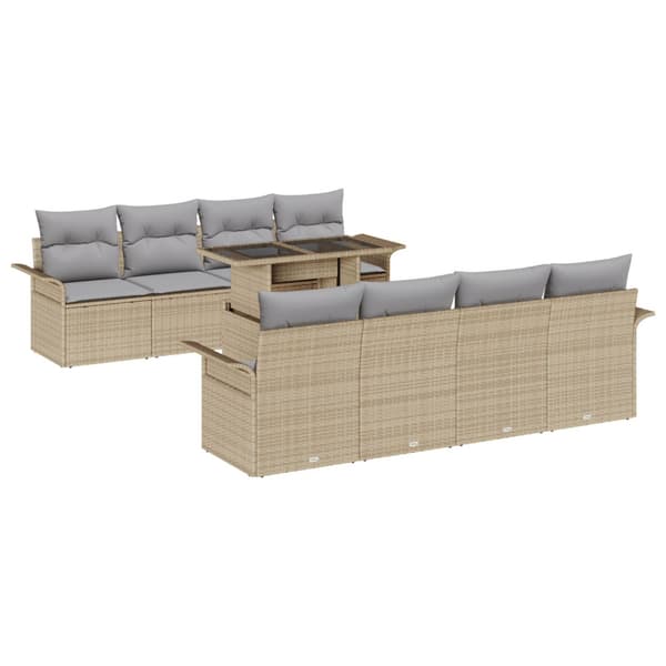 Trädgårdsoffset med kudde 9 pcs Beige konstrotting