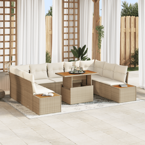 Trädgårdsoffset 10 st Beige Poly rattan