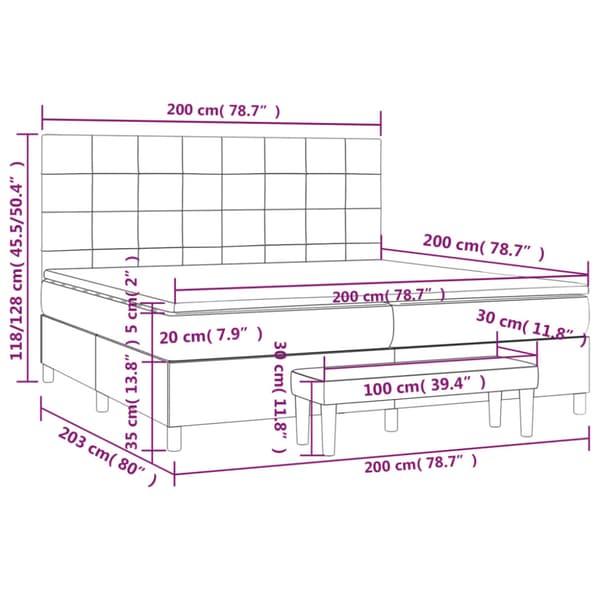 Ramsäng med madrass mörkgrå 200x200 cm sammet