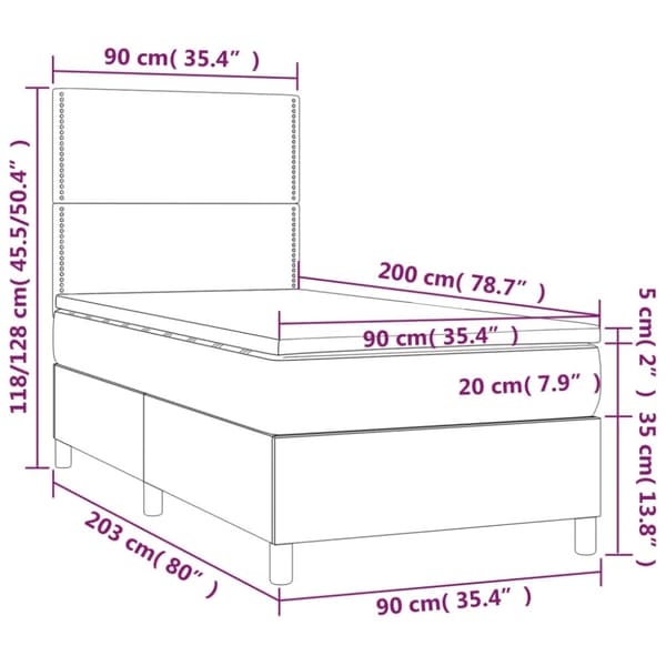 Ramsäng med madrass mörkgrå 90x200 cm sammet