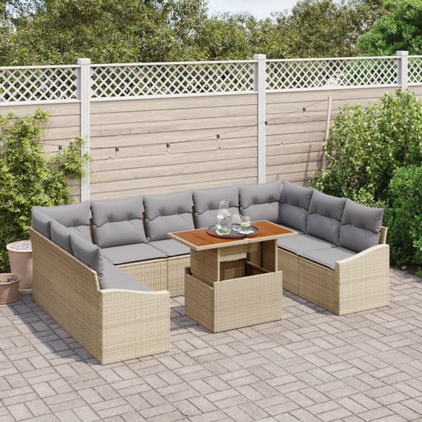 Trädgårdsmöbelset med kudde 10 pcs Beige och Grå