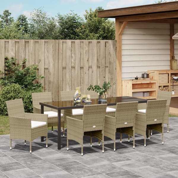 Trädgårdsmöbelset med kudde 9 pcs Beige konstrotting
