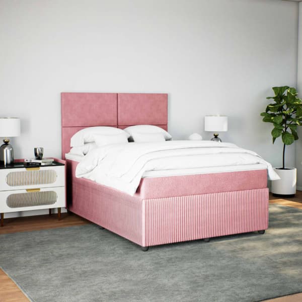 Ramsäng med madrass rosa 140x200 cm sammet