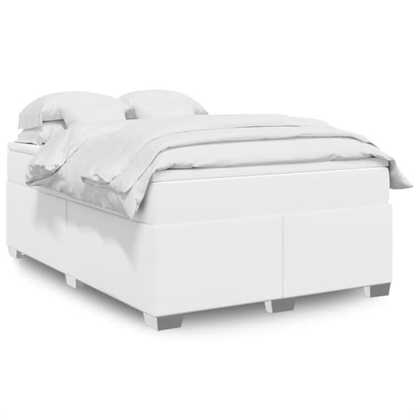 Ramsäng med madrass vit 140x190 cm konstläder