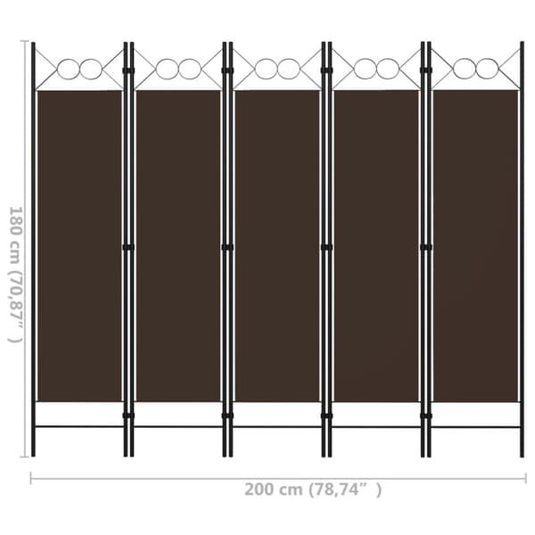 Rumsavdelare 5 paneler brun 200x180 cm