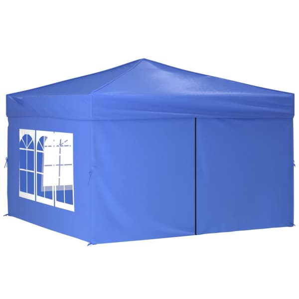 Hopfällbart partytält med sidoväggar blå 3x3 m