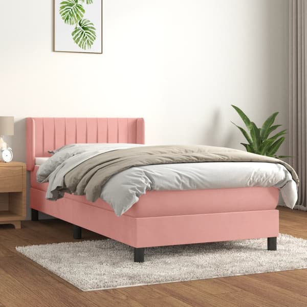 Ramsäng med madrass rosa 90x190 cm sammet