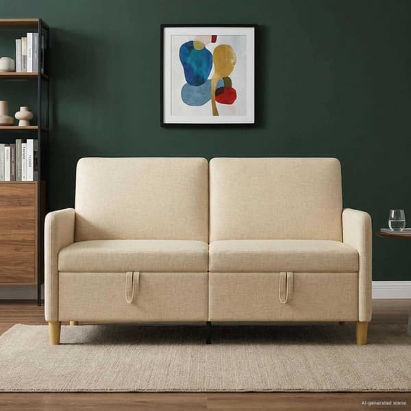 Soffa med förvaring Gräddvit 152 x 78 x 87 cm Polyester