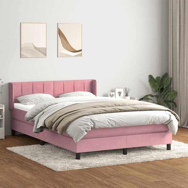 Ramsäng med madrass rosa 160x220 cm sammet
