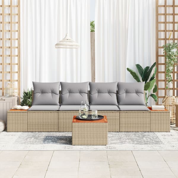 Trädgårdsoffset med kudde 5 pcs Beige Poly rattan
