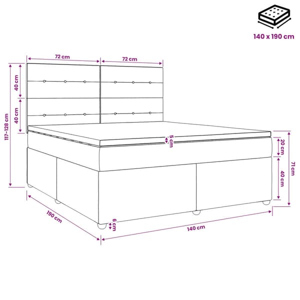 LED sängram med madrass Mörkgrå 140 x 190 cm Sammet