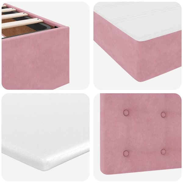 Ottoman sängram med madrasser rosa 90x200 cm sammet