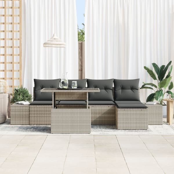 Trädgårdsoffset med lagring 6 pcs Ljusgrå Poly rattan